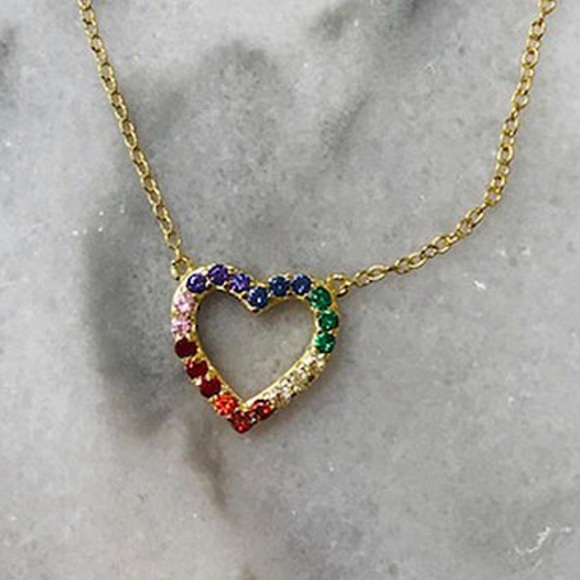 14K Gold Vermeil Multi Colored Cubic Zirconia Heart Necklace-Boutique - Picture 1 of 3